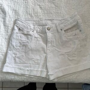 Jennifer Lopez Women's White Distressed Jean Shorts